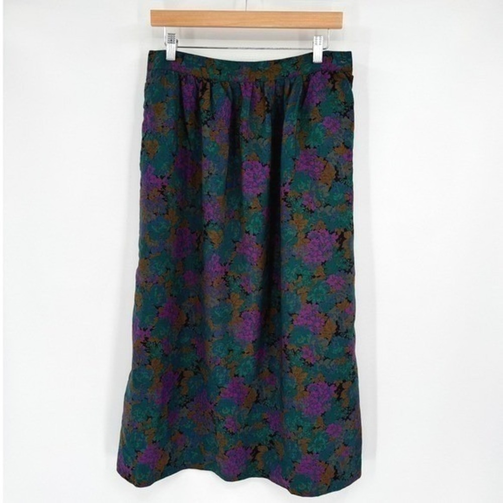 VTG Point of View Jewel Toned Floral Straight Midi Skirt Women's 16 - Union Made